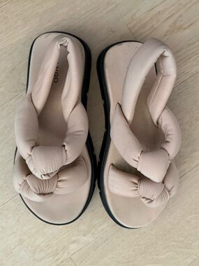 Y2K Mango Puffy Platforms Quilted Plush Padded Knot Slingback Sandals Size 38